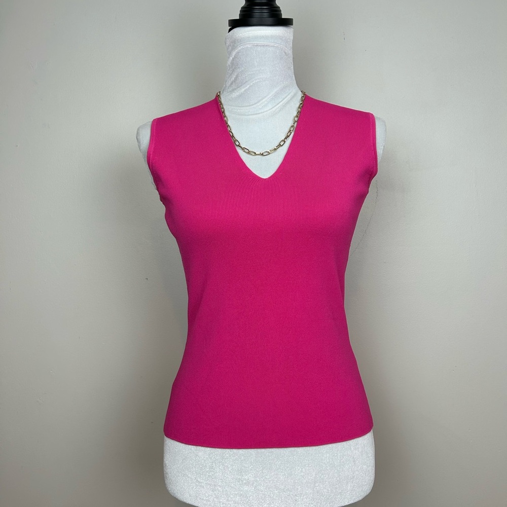AUGUST SILK Knit Sleeveless Top VNeck Stretchy Tank Top Vest Pink